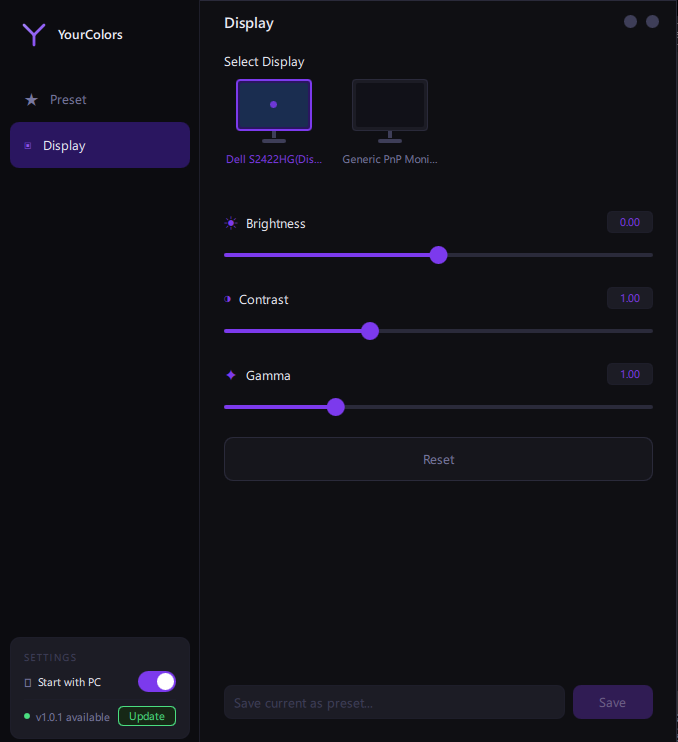 YourMonitor Display tab